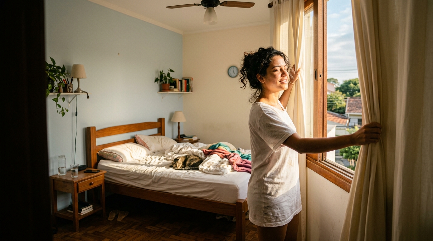 Especialistas em psicologia explicam: abrir as cortinas assim que acorda pode não significar estar buscando apenas claridade, mas dando ao corpo o sinal de que o dia começou