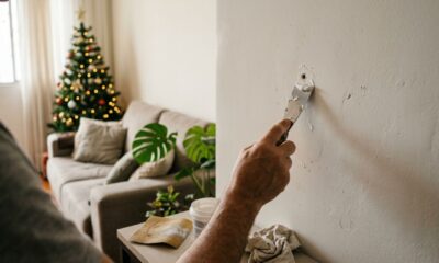 Pedreiros ensinam a mistura que tapa buraco de prego na parede antes da visita das festas sem precisar pintar tudo