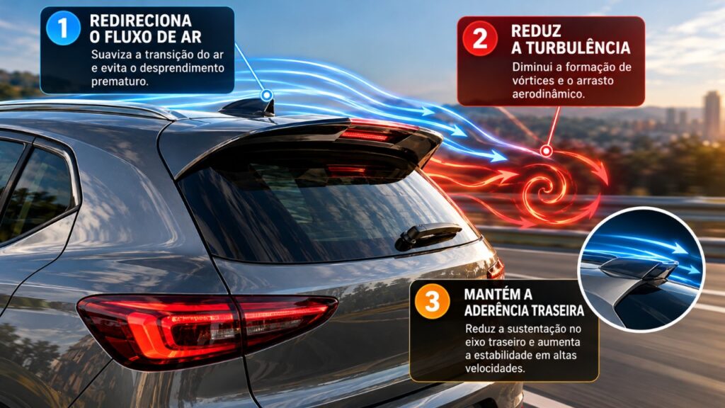 Por que alguns carros têm um pequeno aerofólio no teto e como essa peça pode mudar o comportamento do ar em velocidades elevadas