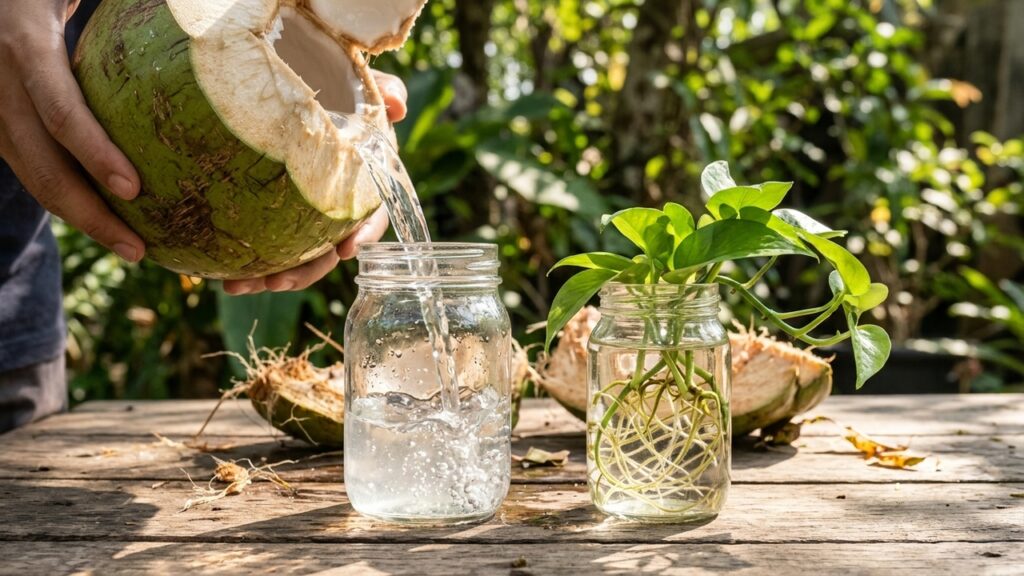 O líquido natural refrescante que você deve diluir na água para agir como bioestimulante potente e acelerar o enraizamento de mudas