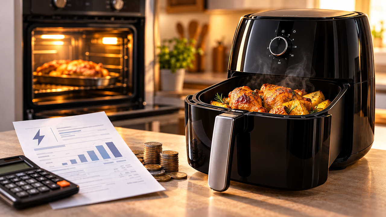 Família compra uma air fryer de 5 litros para preparar refeições sem usar o forno convencional e descobre como a potência do equipamento, o tempo de preparo e a quantidade de alimentos colocados no cesto influenciam o consumo elétrico