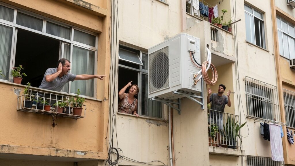 Morador instala ar-condicionado no apartamento para fugir do calor, mas condensadora e mudanças na fachada acabam iniciando uma guerra entre vizinhos