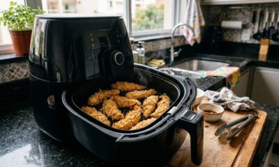 O frango crocante de air fryer fica ainda mais saboroso com 500 g de peito de frango, farinha de rosca e temperos simples