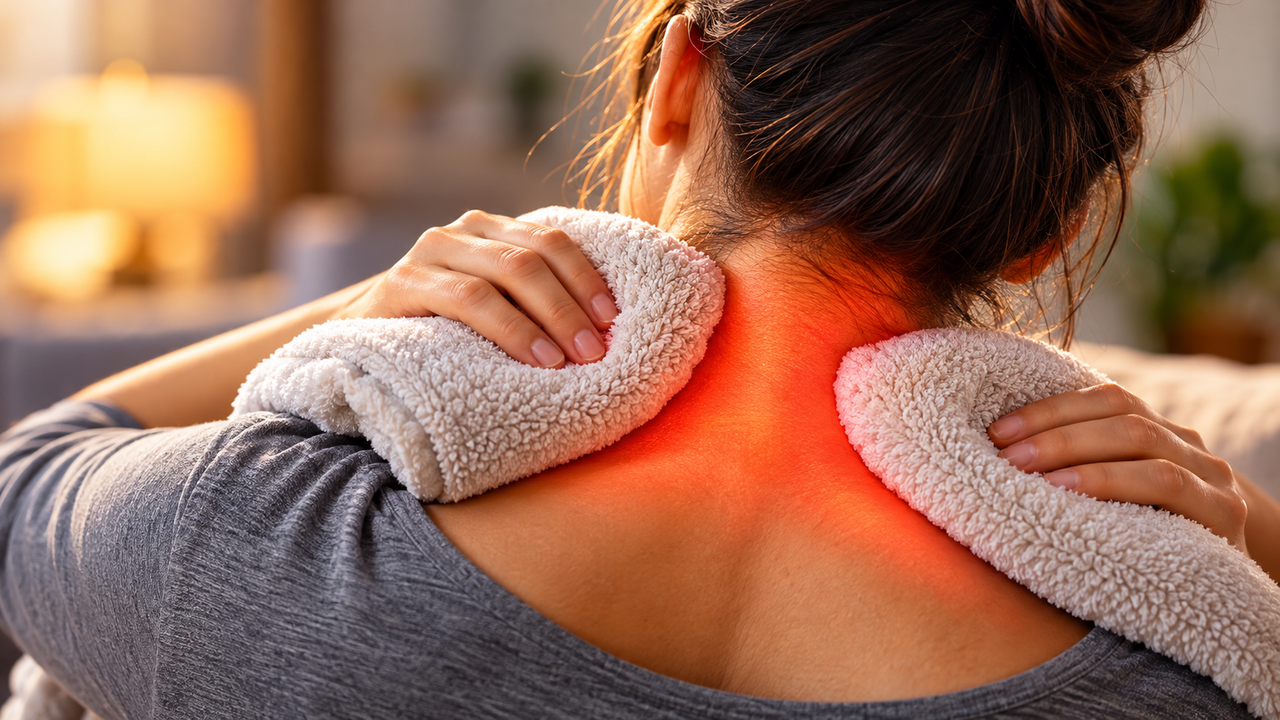 Usar uma toalha morna sobre os ombros no fim do dia: como o calor pode proporcionar relaxamento temporário e por que alguns minutos de descanso ajudam a aliviar a sensação de tensão muscular