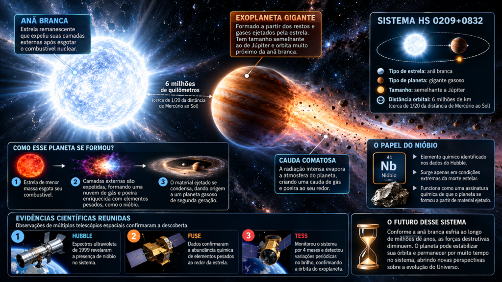 Astrônomos descobrem planeta que pode ter se formado dos restos carbonizados de sua própria estrela morta e revelam pela primeira vez um dos cenários mais extremos do Universo