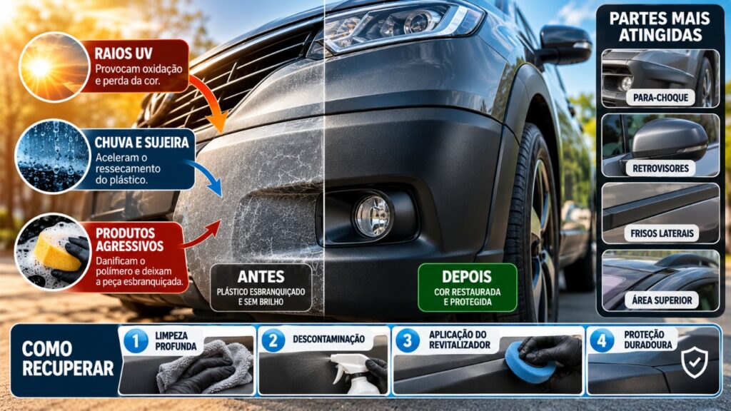 O plástico preto do carro fica esbranquiçado com o tempo, mas existe um motivo por trás dessa mudança de aparência que muitos motoristas só percebem tarde demais
