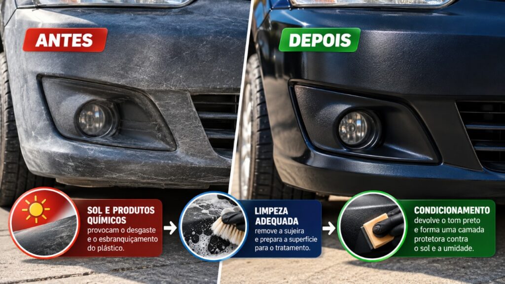 O para-choque ficou esbranquiçado, riscado e com aparência de velho? Veja o que provoca esse desgaste e quais cuidados podem ajudar a recuperar o aspecto original do plástico