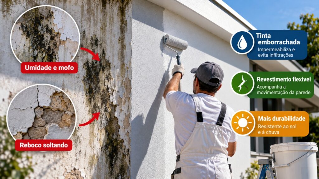 O acabamento aplicado nas paredes externas que ajuda a reduzir a entrada de água da chuva e por que preparar corretamente a superfície é importante para sua durabilidade
