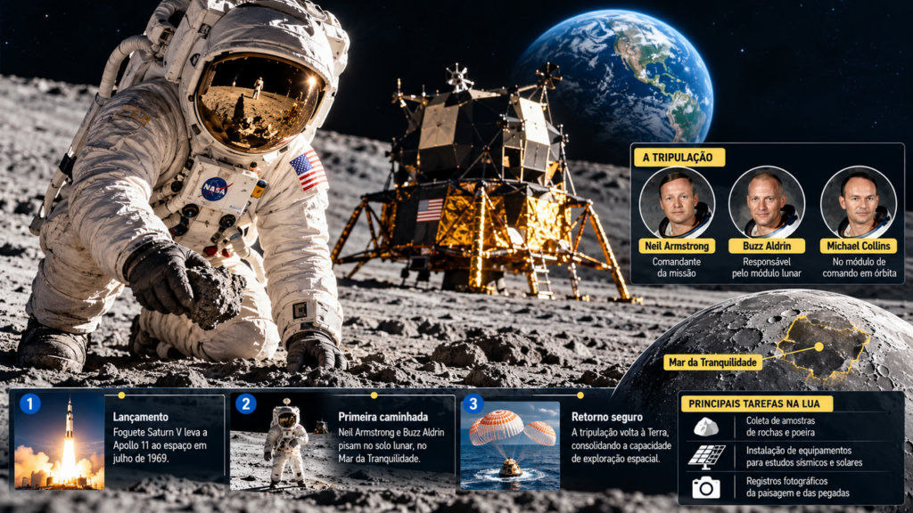 Em 1969, dois astronautas viajaram à Lua a bordo da Apollo 11 e, após retornarem à Terra, ajudaram a comprovar a possibilidade de missões tripuladas ao satélite