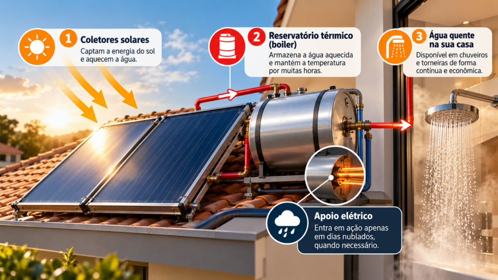 Casal instala um sistema de aquecimento solar para tomar banho quente sem depender exclusivamente da eletricidade e descobre quanto custa manter a água aquecida durante os períodos de menor incidência de sol