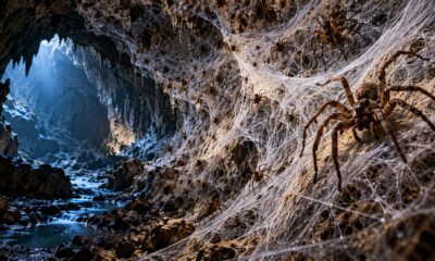 Teia de aranha cobre 106 metros quadrados de uma caverna na divisa entre Albânia e Grécia, abrigando mais de 111 mil animais