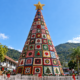 Parece filme, mas é em Santa Catarina: a maior árvore de Natal de crochê do país, com 4,8 mil quadradinhos feitos à mão, precisa de guindaste para ser montada