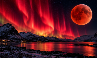 Aurora boreal vermelha pode surgir ao mesmo tempo que a Lua fica avermelhada em eclipse raro, criando um espetáculo impressionante no céu que depende de uma combinação incomum de fenômenos astronômicos