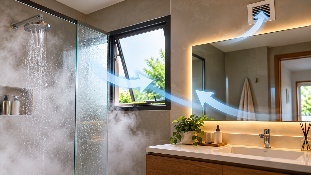 Adeus espelho sempre embaçado no banheiro: a técnica simples de circulação de ar após o banho quente para diminuir o excesso de vapor no ambiente
