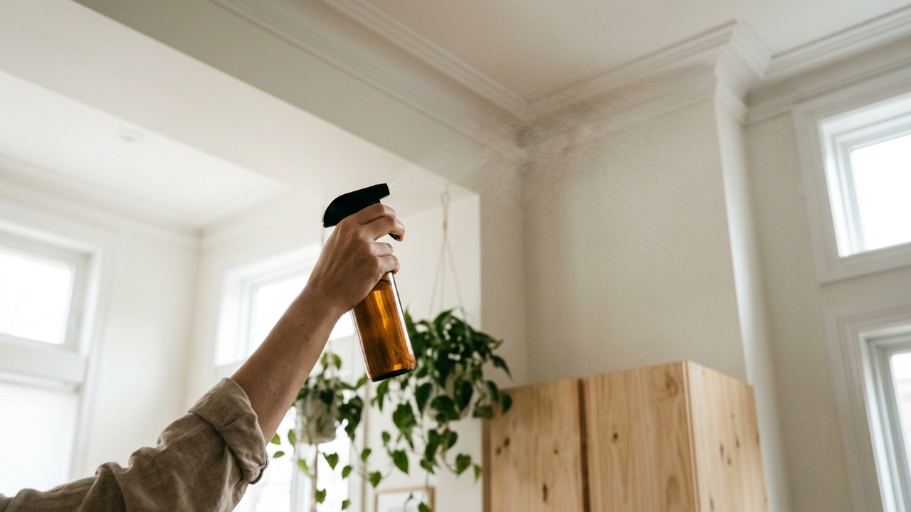 Mistura de vinagre branco com óleo essencial de hortelã: para que serve o spray caseiro que espanta aranhas e evita teias nos cantos do teto