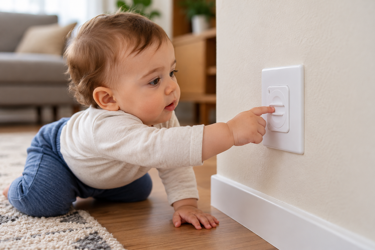 Pais colocam protetores nas tomadas da casa para evitar acidentes com crianças pequenas e descobrem quais modelos oferecem proteção mais adequada sem dificultar o uso seguro dos pontos elétricos