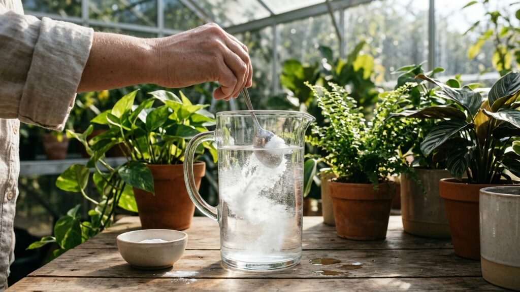 O pó branco comum de cozinha que você deve diluir na água na medida exata para eliminar manchas pretas e fungos nas folhas