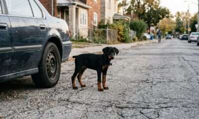 Filhote de Doberman é encontrado sozinho e sem ninguém por perto, até que uma família muda completamente o seu destino