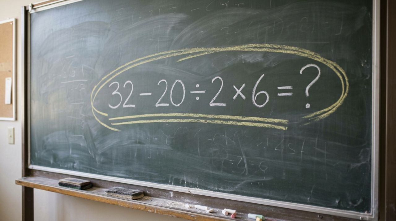 Quem estudou matemática na escola deveria resolver: 32 − 20 ÷ 2 × 6