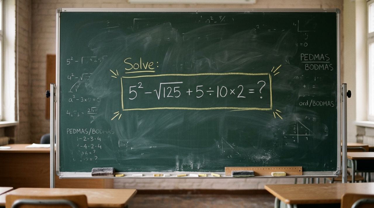 Não resolva na ordem em que está escrito: 5² − √125 + 5 ÷ 10 × 2 desafia sua memória matemática