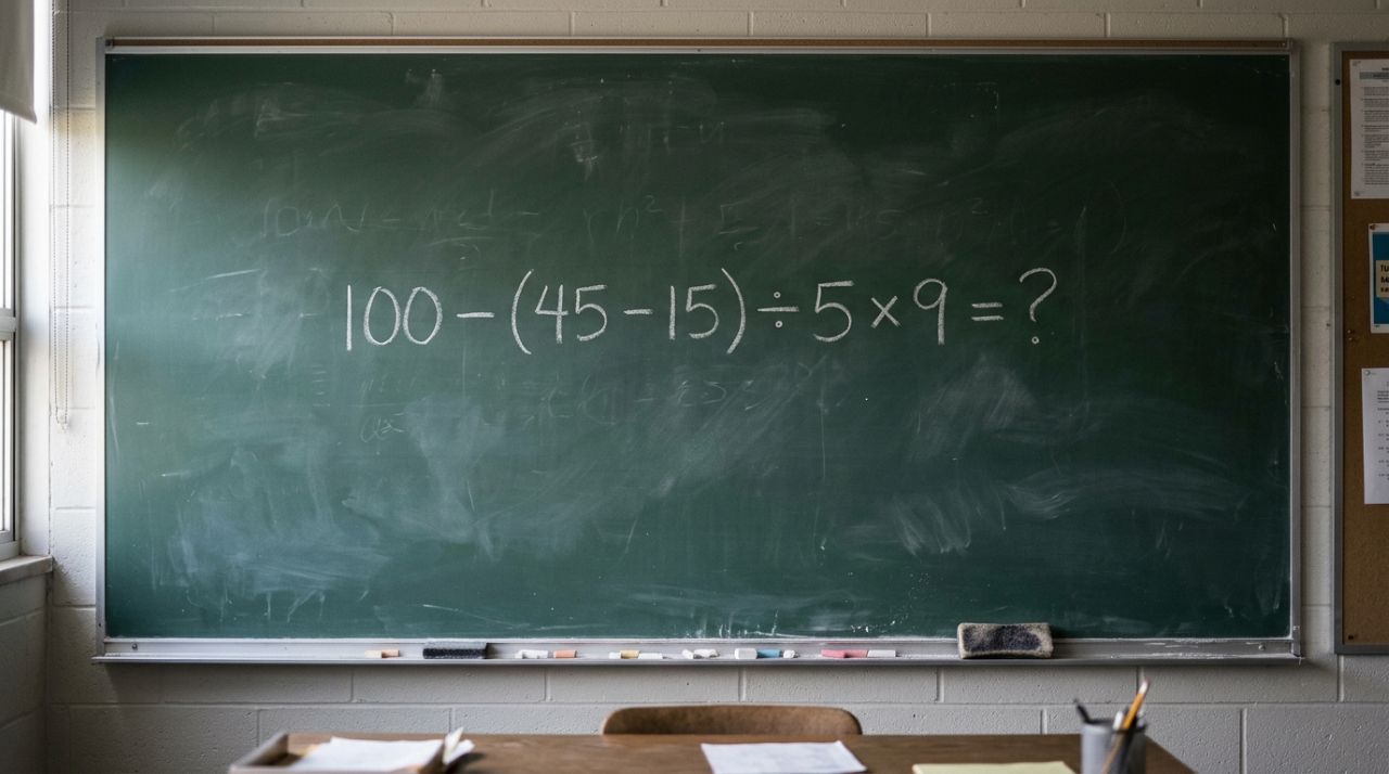 Parece impossível errar esta conta, mas um detalhe muda tudo: 100 − (45 − 15) ÷ 5 × 9