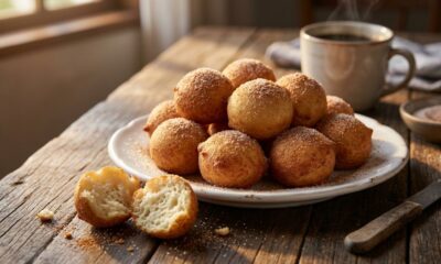 Chefs de cozinha afirmam: para o bolinho de chuva não ficar cru por dentro, não frite em óleo quente demais, mas mantenha a temperatura próxima de 175 °C e faça porções pequenas