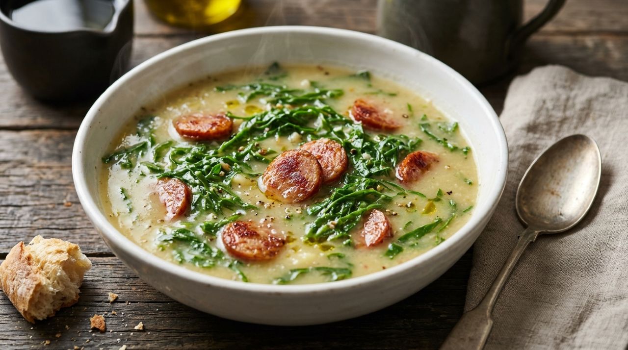 Chefs de cozinha afirmam: “Para o caldo verde ficar cremoso e manter a couve verdinha, não cozinhe as folhas desde o começo junto com a batata, mas acrescente a couve nos últimos minutos de preparo”