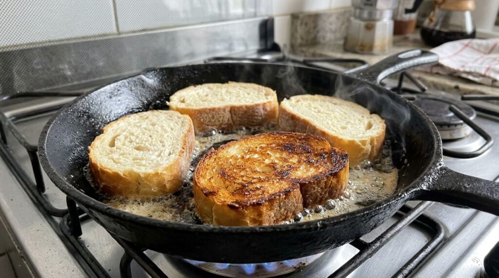 Pão francês amanhecido ganhou leite, ovo e canela e virou uma receita douradinha de frigideira que parece sobremesa de padaria