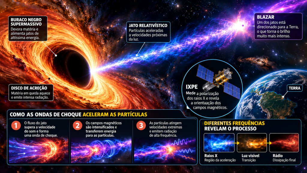 Mistério de 40 anos sobre os buracos negros chega a uma resposta: telescópio da NASA revela como jatos cósmicos aceleram partículas a energias impressionantes