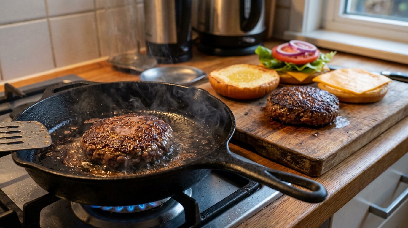 Chefs de cozinha afirmam: para o hambúrguer caseiro não ressecar na frigideira, não use apenas sal, mas misture 1 colher de sopa de água gelada a cada 500 g de carne