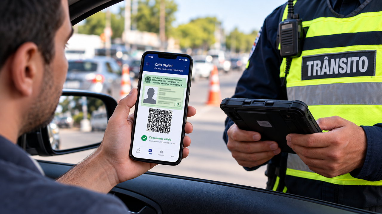 Condutor mostra foto da CNH salva na galeria do celular durante abordagem, policial pede o documento oficial e legislação explica por que uma simples imagem pode não ser suficiente