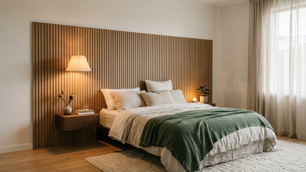Adeus cabeceiras sem graça: a nova técnica com painel ripado autocolante de EVA que transforma o visual do quarto em apenas um final de semana