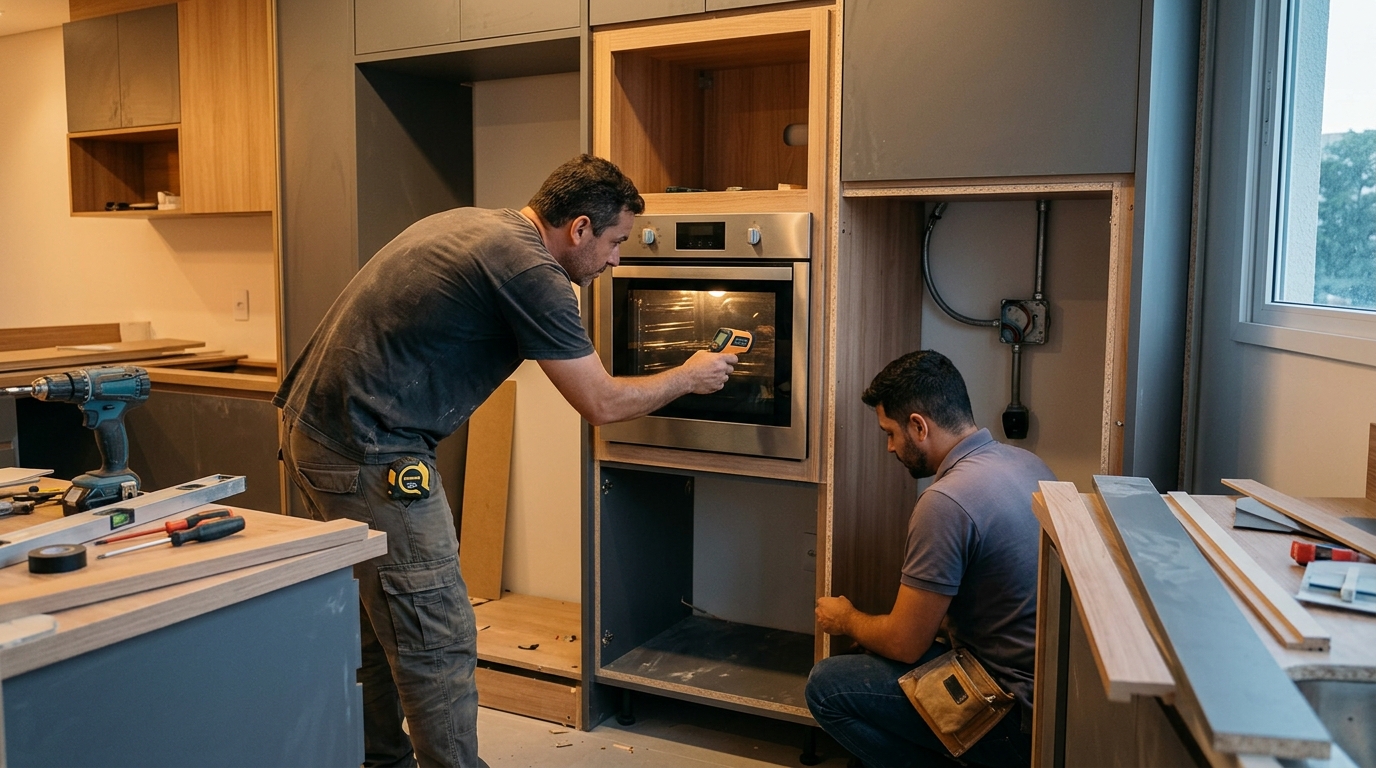 Morador instala forno elétrico embutido no armário e descobre quanto espaço de ventilação o nicho precisa para o móvel não esquentar nem estragar