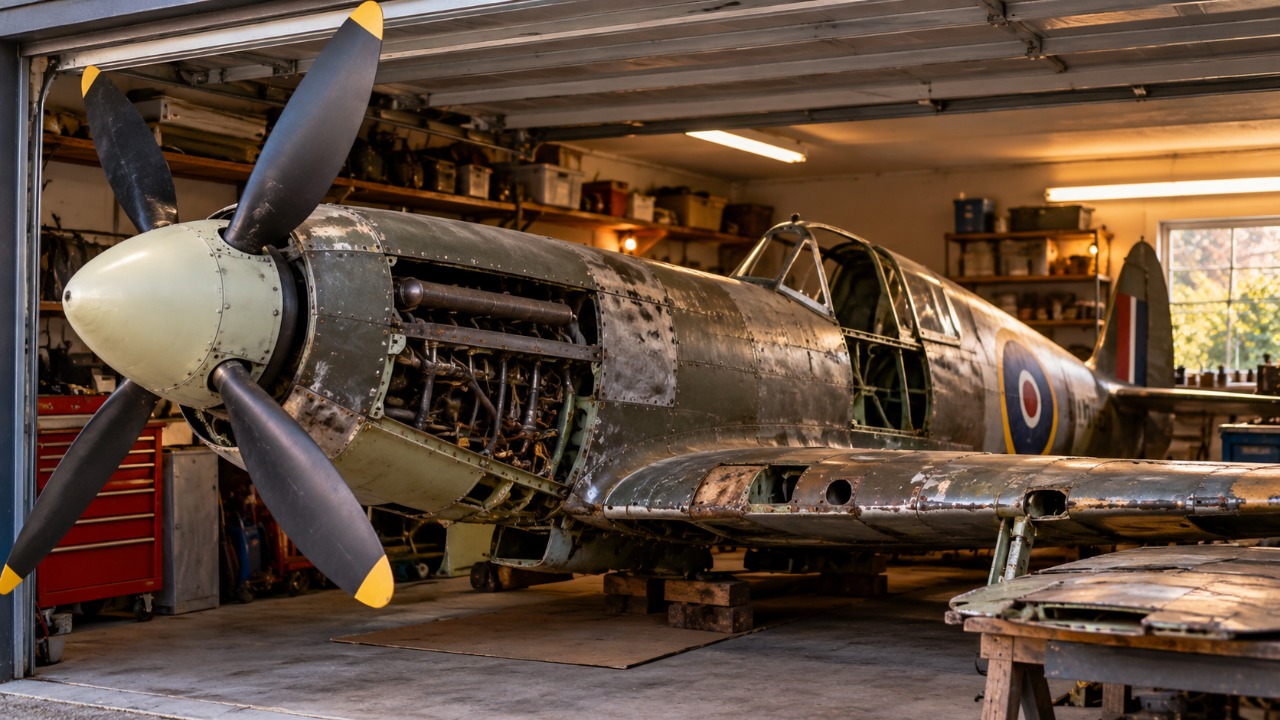 Colecionador britânico transforma a própria garagem em abrigo para peças de um caça da Segunda Guerra Mundial durante mais de duas décadas, mas decide se desfazer da relíquia em uma venda que chama a atenção do mundo da aviação