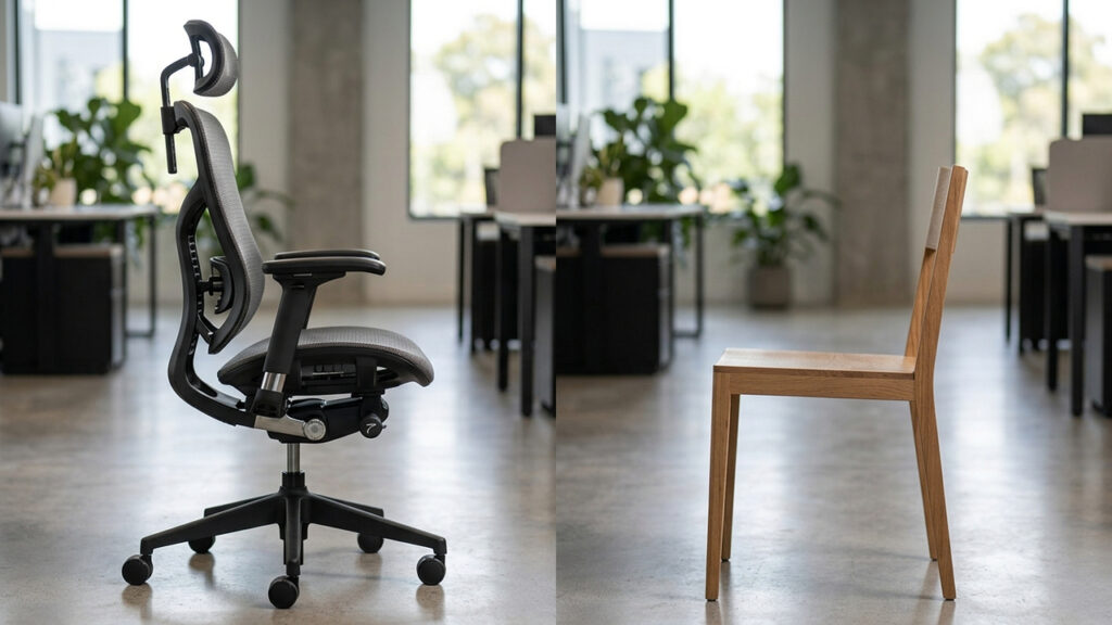 Cadeira ergonômica com laudo ou modelo de design: as diferenças posturais que mostram qual opção preserva sua coluna após 8 horas de uso