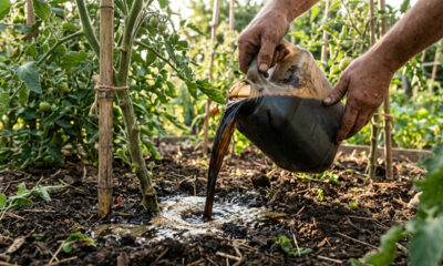 Calda de semente de girassol com açúcar mascavo na horta: como o ativador microbiológico turbina a terra e a produção de tomateiros