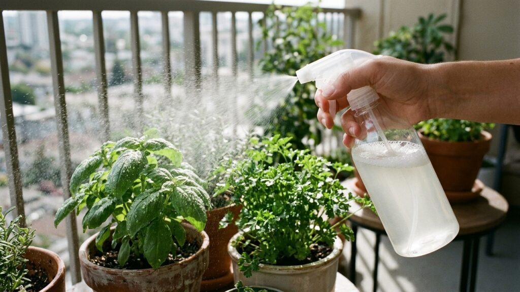 Como proteger hortas de apartamento contra cochonilhas e pulgões usando uma calda caseira simples que não contamina os temperos comestíveis