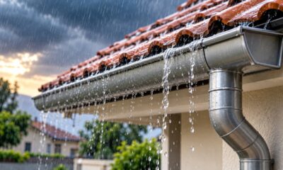 Morador instala uma calha nova para impedir que a água da chuva escorra pelas paredes e descobre como a largura, a inclinação e a posição dos tubos de descida ajudam a evitar transbordamentos e manchas na fachada