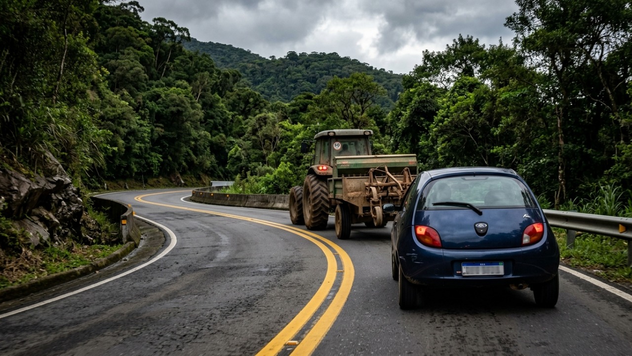 Motoristas se confundem ao ultrapassar tratores em linha contínua, e um único detalhe na estrada pode definir se a manobra é permitida ou rende 15 pontos