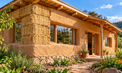 Casas feitas com fardos de palha e argila natural ganham espaço na construção: técnica substitui parte dos materiais tradicionais e pode melhorar o isolamento térmico com baixo custo e recursos naturais