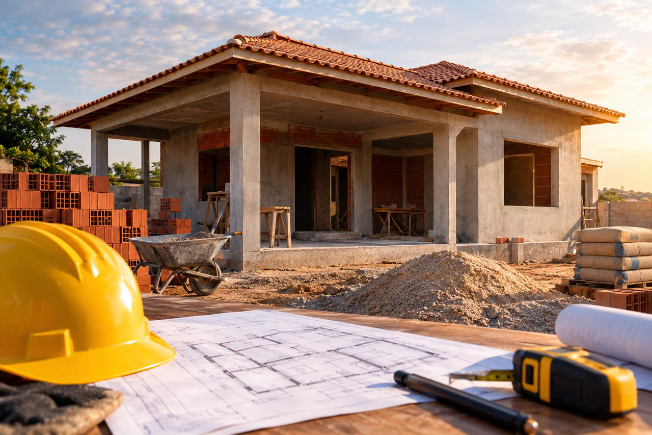 Quanto custa construir uma casa de 60 m² com 3 quartos, sala integrada à cozinha e banheiro em 2026, considerando todas as etapas da obra e os gastos que costumam ficar fora do orçamento inicial