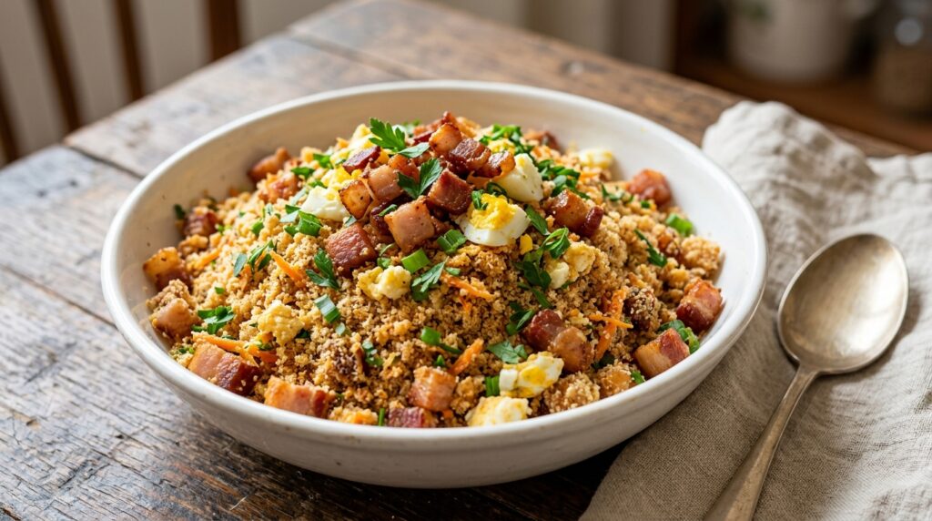 Desta vez, os chefs concordam: "Para a farofa de bacon ficar crocante, não coloque tudo na panela de uma vez, mas doure primeiro o bacon e acrescente a farinha aos poucos”