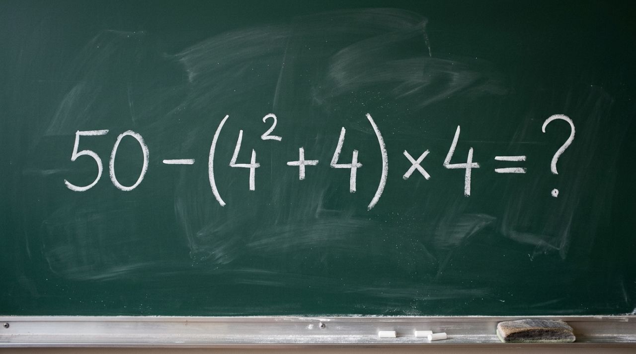 50 − (4² + 4) × 4 parece matemática básica, mas exige atenção redobrada para não errar antes de chegar à última operação