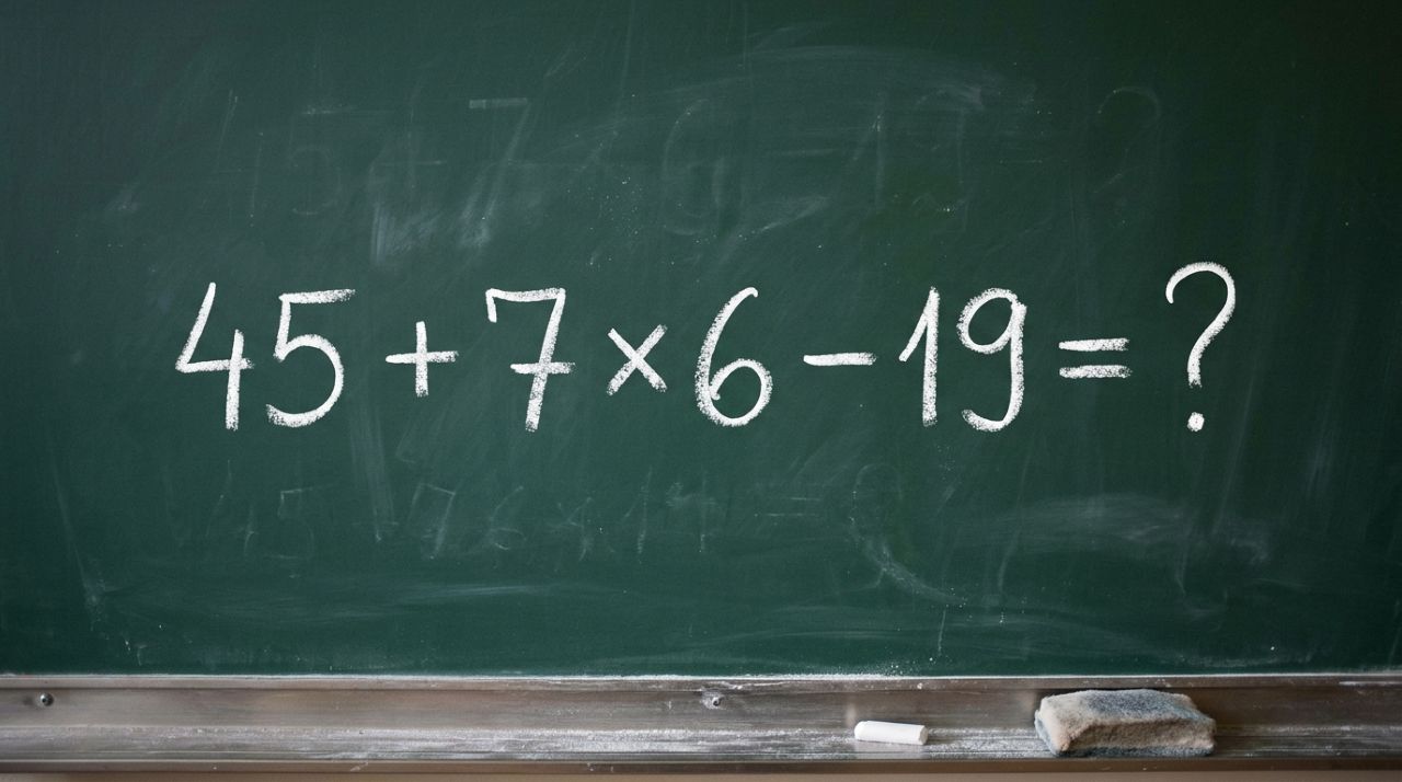 Quem estudou matemática nos anos 80 deveria conseguir resolver esta conta: 45 + 7 × 6 − 19