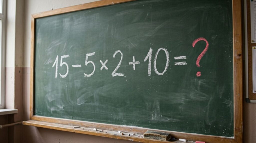Não precisa de calculadora, apenas lembrar uma regra: 15 − 5 × 2 + 10