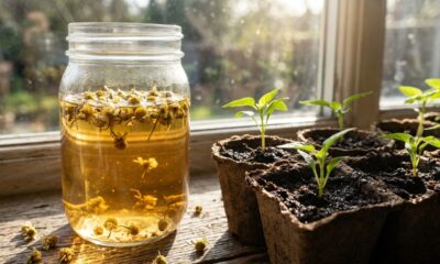 A infusão de flores calmantes que borrifada na terra elimina fungos de raiz e evita a morte precoce de mudas jovens no canteiro