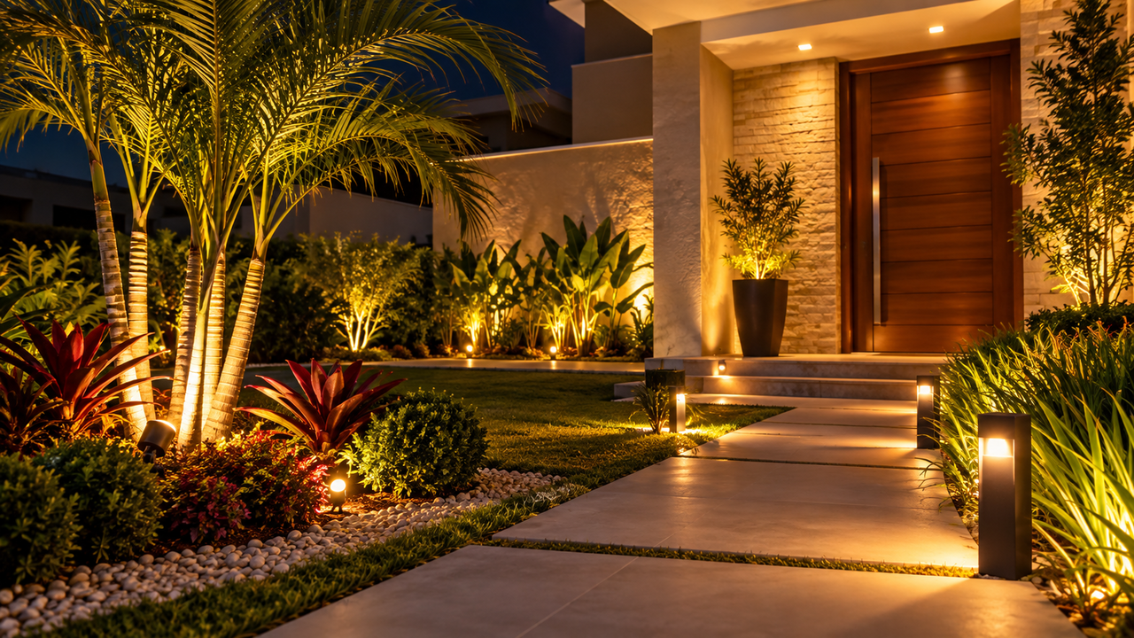 Técnico revela o segredo da iluminação externa: como posicionar luminárias de solo para destacar plantas e deixar a entrada elegante sem excesso de luz