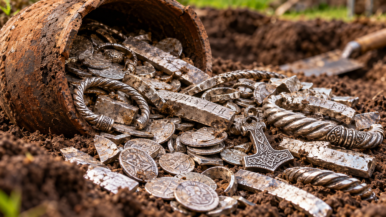 Morador cavava o próprio jardim para construir um terraço quando encontrou 18,5 kg de prata viking enterrados havia séculos e revelou uma descoberta arqueológica extraordinária