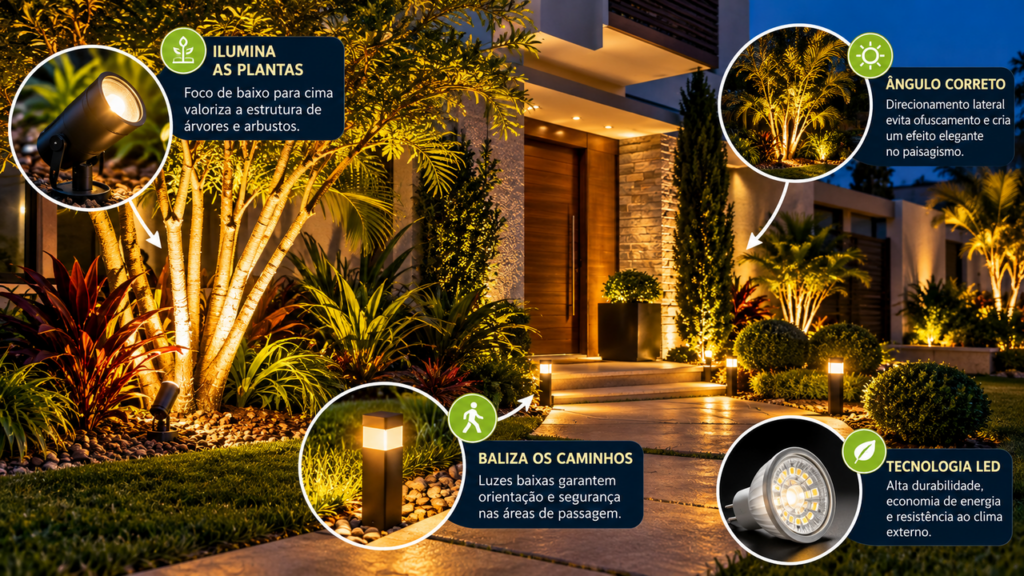 Técnico revela o segredo da iluminação externa: como posicionar luminárias de solo para destacar plantas e deixar a entrada elegante sem excesso de luz
