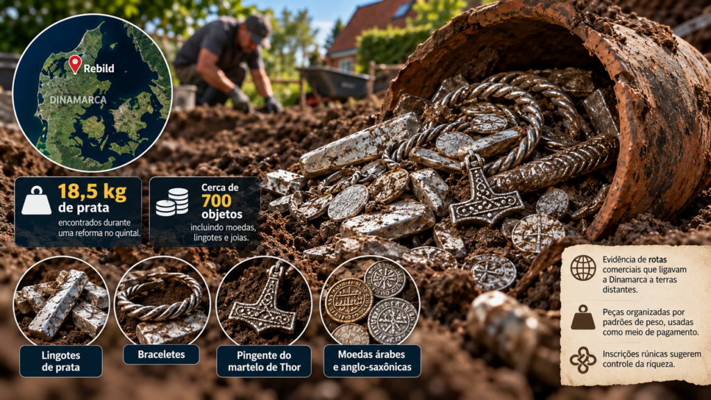 Morador cavava o próprio jardim para construir um terraço quando encontrou 18,5 kg de prata viking enterrados havia séculos e revelou uma descoberta arqueológica extraordinária